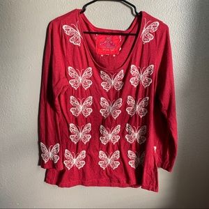 Johnny Was Butterfly Embroidered Long Sleeve Shirt